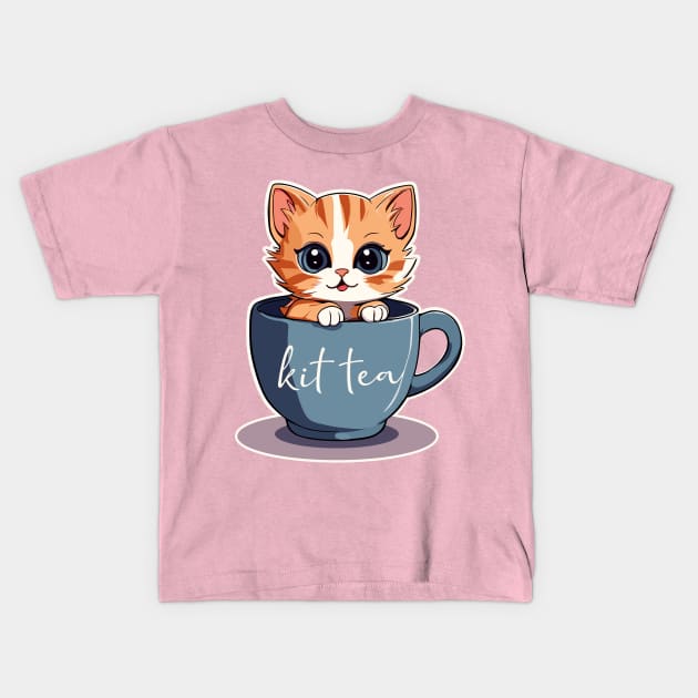 Cute cartoon kitten in a cup, kit tea Kids T-Shirt by Niktar_design